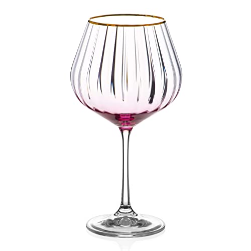 DIAMANTE Gin Glass Copa 'Mirage Rosso' Single - mit Rot/Rose Farbbeize und Goldrand - Optik Effekt von DIAMANTE