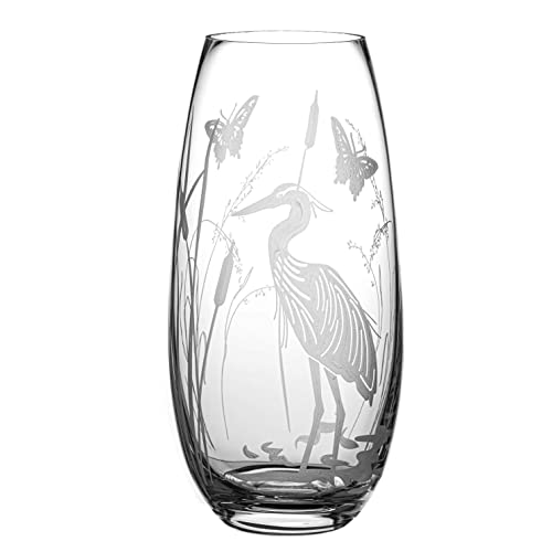 DIAMANTE Glasvase "Reiher" in Fassform, geätzter Vogel, Blumenvase, 25 cm von DIAMANTE