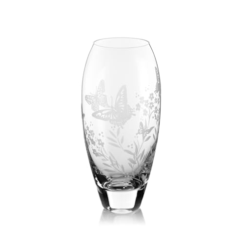 DIAMANTE Knospenvase "Schmetterling" – kleine, handgeätzte Kristallvase mit Schmetterlings-Wildtier-Blumenmuster, 18 cm, Geschenkverpackung, Muttertag (17,8 cm hoch) von DIAMANTE