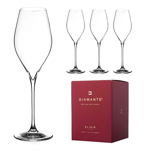 DIAMANTE Prosecco-Gläser 4er Set – einfarbige unverzierte Kristall-Prosecco-Gläser aus erstklassigem bleifreiem Kristall – 4 Stück von DIAMANTE