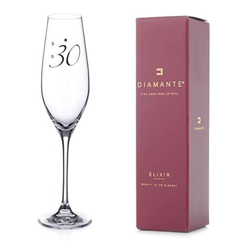 DIAMANTE SWAROVSKI "30th" Birthday" Champagnerflöte - Single Crystal Champagnerglas mit Platinum 30 geprägten und Swarovski Kristallen - in Geschenkverpackung von DIAMANTE
