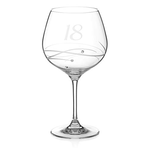 DIAMANTE Swarovski 18. Geburtstag Gin Copa Glas - Single Crystal Gin Ballon Glas mit handgeätztem "18" - verziert mit Swarovski Kristallen von DIAMANTE