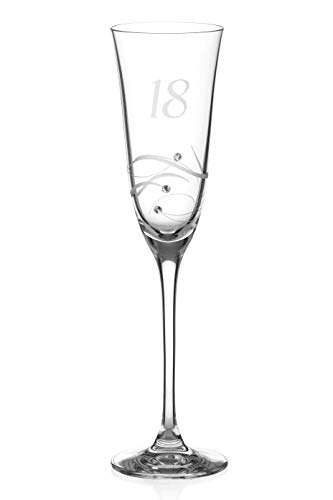 DIAMANTE Swarovski Champagnerglas zum 18. Geburtstag, 1 Champagnerflöte mit handgeätzter "18" – verziert mit Swarovski-Kristallen von DIAMANTE