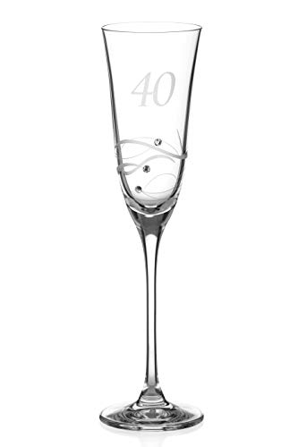 DIAMANTE Swarovski Champagnerglas zum 40. Geburtstag – einzelne Kristall-Sektflöte mit einer handgeätzten "40" – verziert mit Swarovski-Kristallen von DIAMANTE