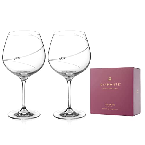 DIAMANTE Swarovski Gin Copa Gläser "Silhouette" – verziert mit Kristallen – Burgunderrot Geschenkbox von DIAMANTE