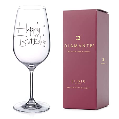 DIAMANTE Swarovski In Geschenkverpackung – Weinkelch aus einzelnem Kristall mit Alles Gute zum Geburtstag -Slogan und Swarovski-Kristallen – in Geschenkverpackung von DIAMANTE
