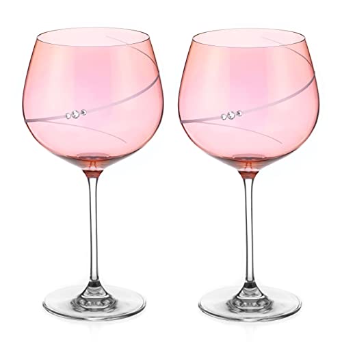 DIAMANTE Swarovski Pink Gin Copa Brille mit rosa Silhouette, Pink farbige Gläser mit Swarovski Kristallen von DIAMANTE