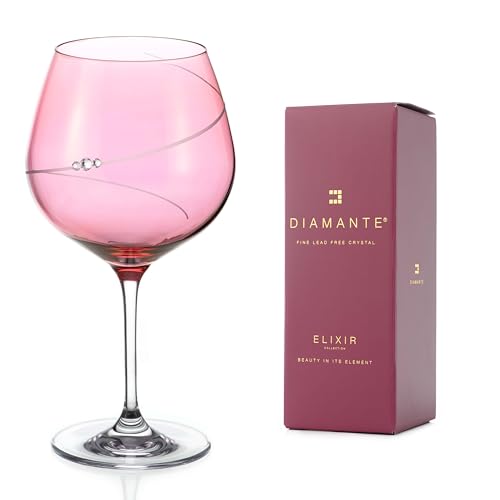 DIAMANTE Swarovski Pink Gin Copa Glass Single with 'Pink Silhouette' - Pink farbiges Glas mit Swarovski Kristallen von DIAMANTE