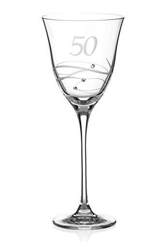 DIAMANTE Swarovski Weinglas zum 50. Geburtstag – Weinglas mit einer handgeätzten "50" – verziert mit Swarovski-Kristallen von DIAMANTE