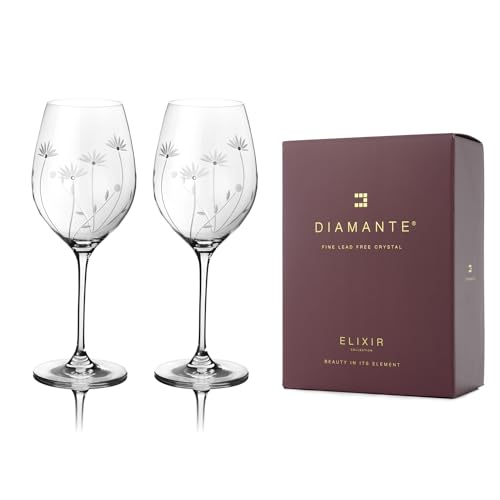 DIAMANTE Universal Weingläser aus Kristall, Blumen-Design, handgeschliffen, verziert mit Kristallen, 2 Stück in Geschenkbox von DIAMANTE