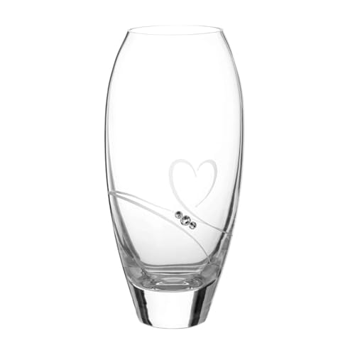 DIAMANTE Knospenvase "Romance", kleine handgeschliffene Kristallvase mit Swarovski-Kristallen und Herz-Design, 18 cm, in Geschenkverpackung von DIAMANTE