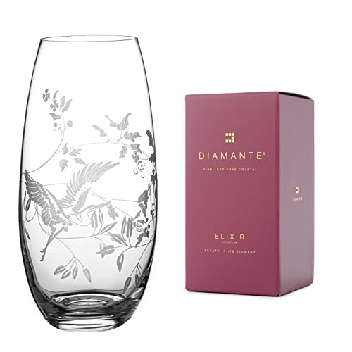 DIAMANTE Vase mit fliegendem Reiher – geätztes wildes Blumenmuster mit fliegendem Reiher – 25 cm von DIAMANTE
