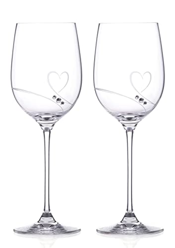 DIAMANTE Weißweinglas mit Swarovski-Kristallen, Motiv Romance, handgeschliffenes Herz, mit Geschenkbox von DIAMANTE