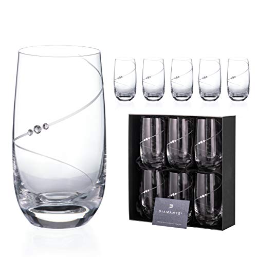 DIAMANTE 1000.816 Cocktail- oder Gin-Gläser mit Swarovski-Kristallen, hochwertig, handgeschliffen, für Longdrink, Cocktail- oder Gin-Gin, 6 Stück in Geschenkverpackung von DIAMANTE