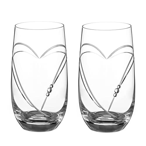 Swarovski Crystals Herz-Gläser für Longdrink, Cocktail- oder Gin-Gläser, handgeschliffen, 2 Stück in Geschenkverpackung von DIAMANTE