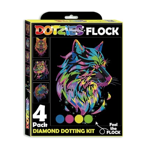 DIAMOND DOTZ DOTZIES 2594443 Original 5D Diamond Painting Set, Neon Raubkatzen, 4 bunte Diamant-Bilder mit Flock, Dotting-Kit für Kinder ab 6 Jahren, Beginner DIAMOND DOTZ DOTZIES 2594443 Original 5D Diamond Painting Set, Neon Raubkatzen, 4 bunte Diamant-Bilder mit Flock, Dotting-Kit für Kinder ab 6 Jahren, Beginner von DIAMOND DOTZ
