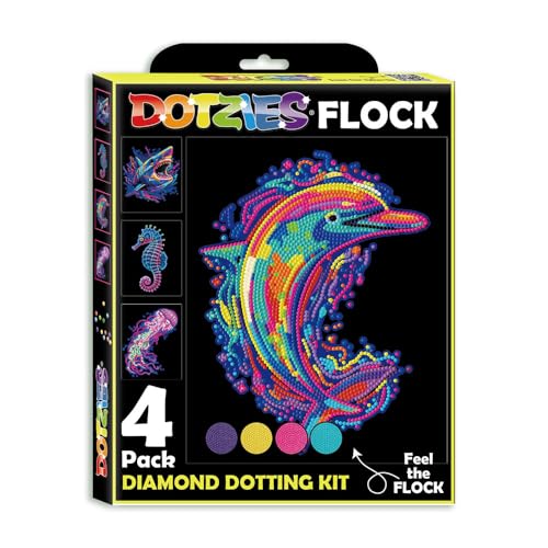 DIAMOND DOTZ DOTZIES 2594445 Original 5D Diamond Painting Set, Neon Meerestiere, 4 bunte Diamant-Bilder mit Flock, Dotting-Kit für Kinder ab 6 Jahren, Beginner DIAMOND DOTZ DOTZIES 2594445 Original 5D Diamond Painting Set, Neon Meerestiere, 4 bunte Diamant-Bilder mit Flock, Dotting-Kit für Kinder ab 6 Jahren, Beginner von DIAMOND DOTZ