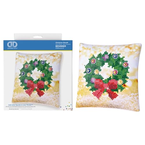 Diamond Dotz DDP2-037 Kissen Weihnachtskranz, Kissenbezug mit Diamantbild zum Selbstgestalten, ca. 18 x 18 cm groß, Malen mit Diamanten, ideal als Homedeco und Geschenk von DIAMOND DOTZ