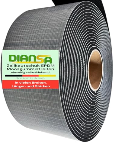 DIANSA Moosgummi EPDM Zellkautschuk mit Klebeschicht in vielen Längen, Breiten und Stärken (1000x200x3mm) von DIANSA