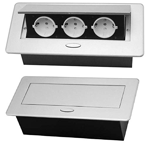 Einbausteckdose 3er silber Steckdose Tischsteckdose Schuko Stromdose Schreibtisch Energiestation von DIANSA