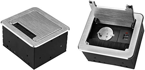 Einbausteckdose mit USB (1x Schuko + 2x USB Farbe Silber) Tischsteckdose Stromdose Steckdose Schreibtisch Energiestation von DIANSA
