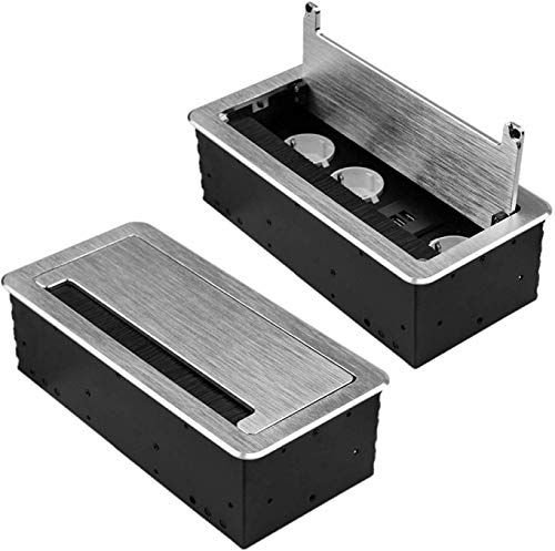 Einbausteckdose mit USB (3er Schuko+ 2x USB/silber) Tischsteckdose Stromdose Steckdose Schreibtisch Energiestation von DIANSA