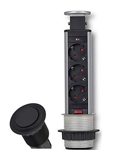 Versenkbare Einbausteckdose schwarz mit Kabel/Stecker 3er Schuko Steckdose Tischsteckdose versenkbar Schreibtisch Stromdose Energiestation Versenkbare Einbausteckdose schwarz mit Kabel/Stecker 3er Schuko Steckdose Tischsteckdose versenkbar Schreibtisch Stromdose Energiestation von DIANSA