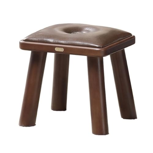 DIANXI Fußhocker Bauernhaus-Massivholzhocker, Heim-Wohnzimmer-Schlafzimmer-Nachttischhocker, Retro-Tür-Rundhocker, weicher Sitz, Lederhocker, Kleiner Hocker Sofa-Fußstütze von DIANXI