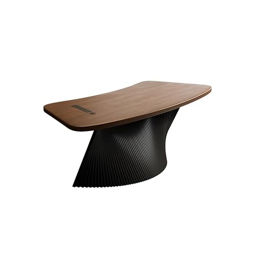 DIANXI Moderner Gaming-Schreibtisch Single Boss Büro-Werkbank, Gebogener, einfacher Business-Studiertisch aus Massivholz, Schwarze Tischbeine, Moderne Möbel Studienschreibtisch von DIANXI