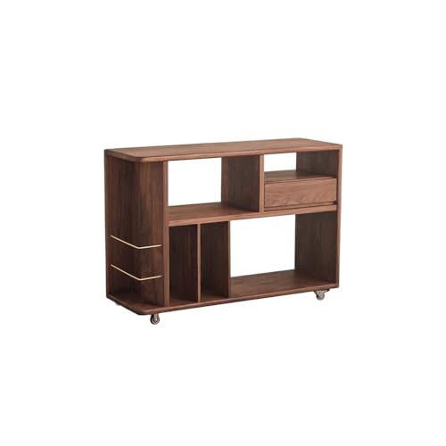 DIANXI Sofa-Couchtisch 90cm Walnussfarbe Beistelltisch mit Rädern & Schubladen, Mobiles Wohnzimmer-Lagermöbel, für Sofa-Seite, Balkon, Schlafzimmer etc Beistelltisch von DIANXI