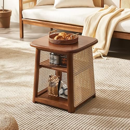 DIANXI Sofa Couchtisch Quadratisch Couchtisch Wohnzimmer Sofa Seite Wabi-Sabi Stil Retro Holz Rattan Niedriger Beistelltisch DIANXI Sofa Couchtisch Quadratisch Couchtisch Wohnzimmer Sofa Seite Wabi-Sabi Stil Retro Holz Rattan Niedriger Beistelltisch von DIANXI