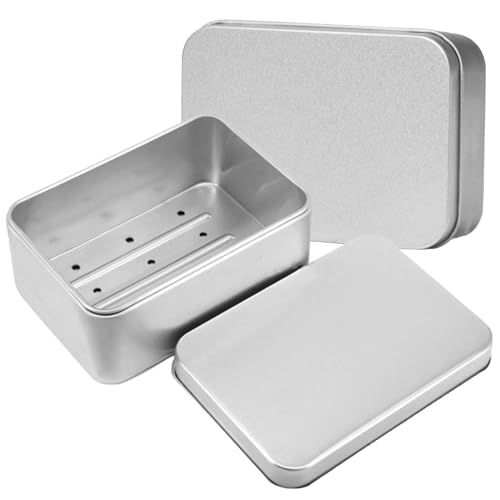 2 Stück Seifenbox,Seifenbox Reise,Seifenschale Reise,Seifendose Reise Wasserdicht,Seifendose Metall,Seifenschale mit Deckel,Soap Box,Festes Shampoo Aufbewahrung,Metalldose,Alu,9.6 * 6.8 * 3cm von DIAONIAN