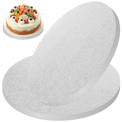 2 Stück Tortenplatte,Cake Board,Cakeboard Rund,Tortenunterlage Rund,Tortenunterlage,Kuchenplatte Rund,Wiederverwendbar,für Kuchen,Brot,Gebäck,Silber,1.2 * 20.3 cm (0.47 * 8 Zoll) von DIAONIAN