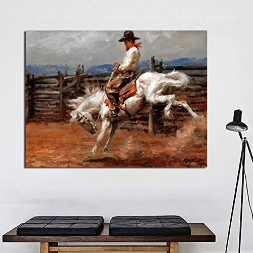 DIARQT Dekorative Gemälde Cowboy auf Pferd Leinwand Poster druckt Wandkunst Gemälde dekorative Bild Moderne Wohnzimmer Home Decoration Artwork HD Wandkunstmalerei-24x32inch von DIARQT