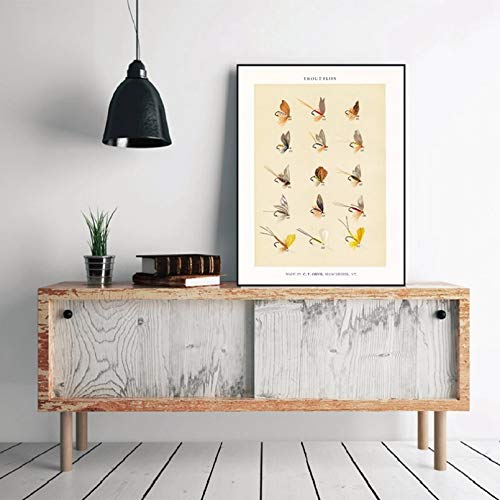 DIARQT Dekorative Gemälde Fliegenfischen von 19 Jahrhundert Vintage Poster Leinwanddrucke Retro Wandkunst Leinwand Malerei Bild Home Wanddekoration Geschenkidee Wandkunstmalerei-16x24inch von DIARQT