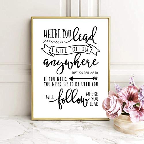 DIARQT Dekorative Gemälde Gilmore Girls Poster druckt, wohin Sie führen Lyrics Zitat Leinwand Malerei Schwarz-Weiß-Bild Home Wall Art Decor Geschenk für Sie Wandkunstmalerei-20x28inch von DIARQT