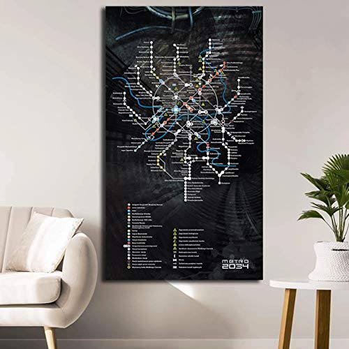 DIARQT Dekorative Gemälde Metro 2033 Prag Karte Last Light Spiel Poster Kunstwerke Drucke auf Leinwand Malerei Wandkunst Bild für Wohnzimmer Home Decor Wandkunstmalerei-24x32inch von DIARQT