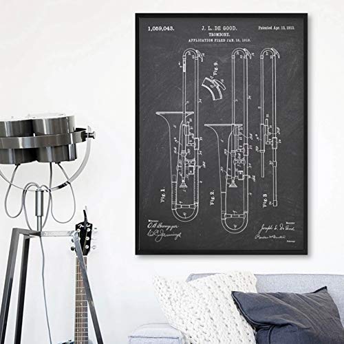 DIARQT Dekorative Gemälde Musikinstrument druckt Posaune 1913 Poster Posaunist Geschenk Musik Blaupause Theater Wandkunst Leinwand Malerei Dekor Wandkunstmalerei-16x24inch von DIARQT