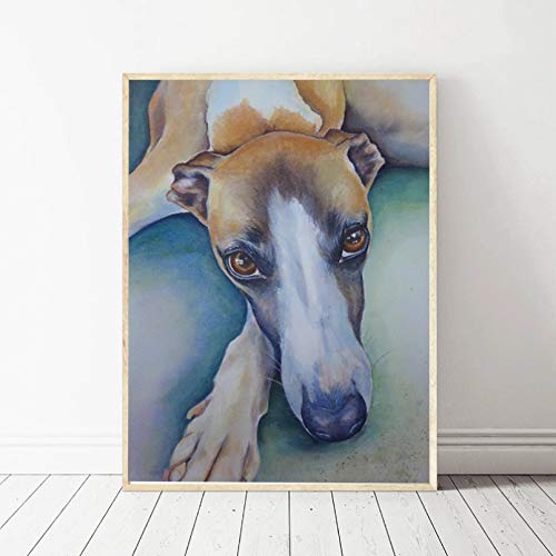 DIARQT Dekorative Gemälde Whippet Hund Tier Wandkunst Leinwand Poster und Druck Leinwand Malerei Öl dekorative Bild Kinderzimmer Kinderzimmer Schlafzimmer Home Decor Wandkunstmalerei-20x28inch von DIARQT