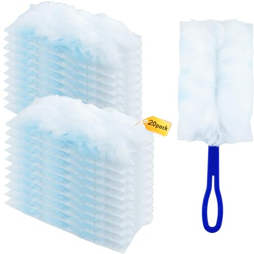 Duster Refills 20 Packs mit 1 Griff, Static Dust Removal Brush Disposable Replacement Head Compatible with Swiffer Duster Refills von DIBAIGOU