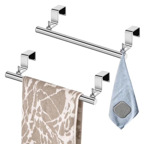 2 Stück Handtuchhalter zum Einhängen, Edelstahl Handtuchstange, Türhandtuchhalter mit Rutschfestem Kratzschutzstreifen, Geschirrtuchhalter für Schranktür Geeignet Küche Bad (2PCS Silver Upgrade) von DIBALIYI
