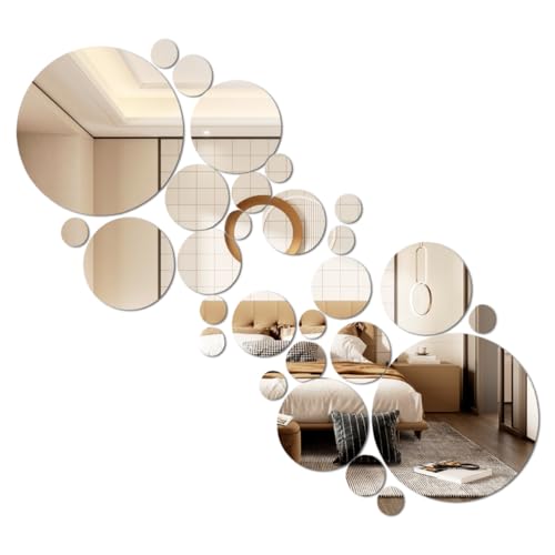 32 PCS Sechseckiger Spiegel Wandaufkleber, 3D Acrylspiegel Wandaufkleber, DIY Abnehmbare Runde Deckenspiegel für Schlafzimmer, Wohnzimmer, Sofa TV Dekor (Mittel) von DIBALIYI