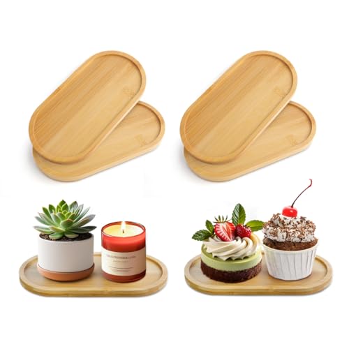 6 PCS Bambus Holztablett, Holz Tablett Ovale, Klein Servierplatte Bambusservierplatte Holz, Ellipse Dekotablett Akazie für Kaffee, Dessert, Tee, Kuchen, 17,5 x 8,8 x 1cm von DIBALIYI