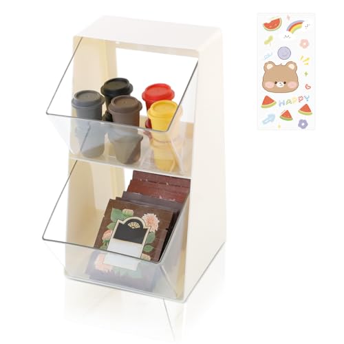 DIBALIYI 1PCS Kunststoff Tee Aufbewahrungsboxen, Klarer Teebox mit 2 Schubladen, Küchen Tee Organizer für Teebeutel mit Aufkleber, Kaffeepads, Nagellack, Schminktisch Organizer (1PCS Weiß) von DIBALIYI
