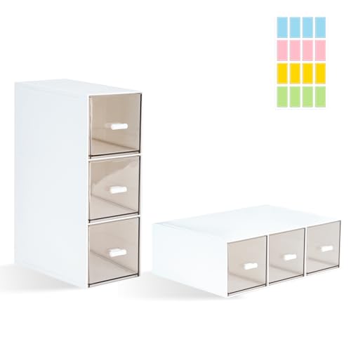 2PCS Kunststoff Organizer mit Schubladen, Klarer Deckel Schubladenbox Stapelbar, Tee Aufbewahrungsboxen für Teebeutel, Kaffeepads, Nagellack, Schminktisch Organizer (2PCS) von DIBALIYI