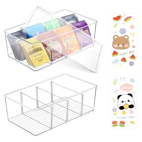 DIBALIYI 2PCS Kunststoff Teebox, Klarer Deckel Teeboxen, Gestaltung Küchenorganisator Teebeutelhalter mit 4 Schubladen, Einfacher Zugang Teebeutel Aufbewahrungsbox für Kaffeepads, Teebeutel (2PCS) von DIBALIYI