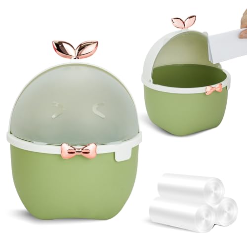 DIBALIYI Mini TischmüLleimer mit Deckel, Kawaii Mülleimer mit 3 Rollen Müllsäcke, Karikatur Tier Papierkorb Kinderzimmer für Büro Auto Küche Bad, 19,5 * 15 * 15cm (Grün) von DIBALIYI
