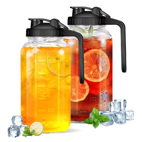 Glaskrug mit Deckel – 2 Quart breite Öffnung, Einmachglas-Krug, 1,8 l, doppelt auslaufsicherer Wasserkrug, Muttermilchkrug mit Ausgießdeckel für Wasser, Saft, Milch, Tee, Eiskaffee von DIBOLASC