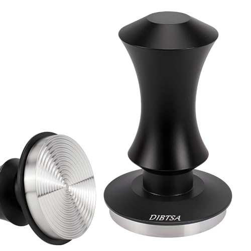 DIBTSA Espresso-Tamper 51 mm, Kaffeestampfer mit Federbelastung, Espresso-Handstampfer passend für 51 mm Siebträger, 304 Edelstahl, geriffelter Boden, eloxierter Aluminium-Griff, Espresso-Zubehör von DIBTSA