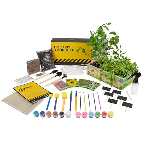 DIBYS Anzucht-Set für Kinder | Komplettes Garten-Set mit Blumen-Samen, Holzwerkzeug, Erde, Farben & Anzuchtbox zum Bemalen | Kreative Geschenk-Idee für Jungen & Mädchen | Pflanzen-Set von DIBYS